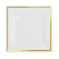 40PC SQU WHITE PLATES GOLDEN RIM