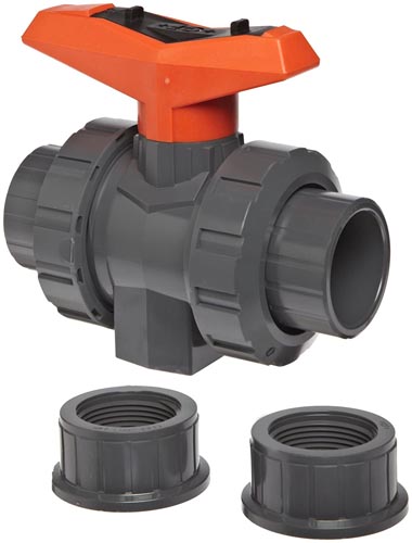 PVC True Union Ball Valve, Two Piece, PTFE Seat, EPDM Seal, 1" Socket/NPT