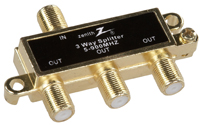 Zenith VS1001SP3W Coax Splitter, 900 MHz, Gold
