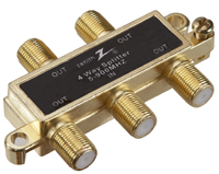 Zenith VS1001SP4W Coax Splitter, 900 MHz, Gold