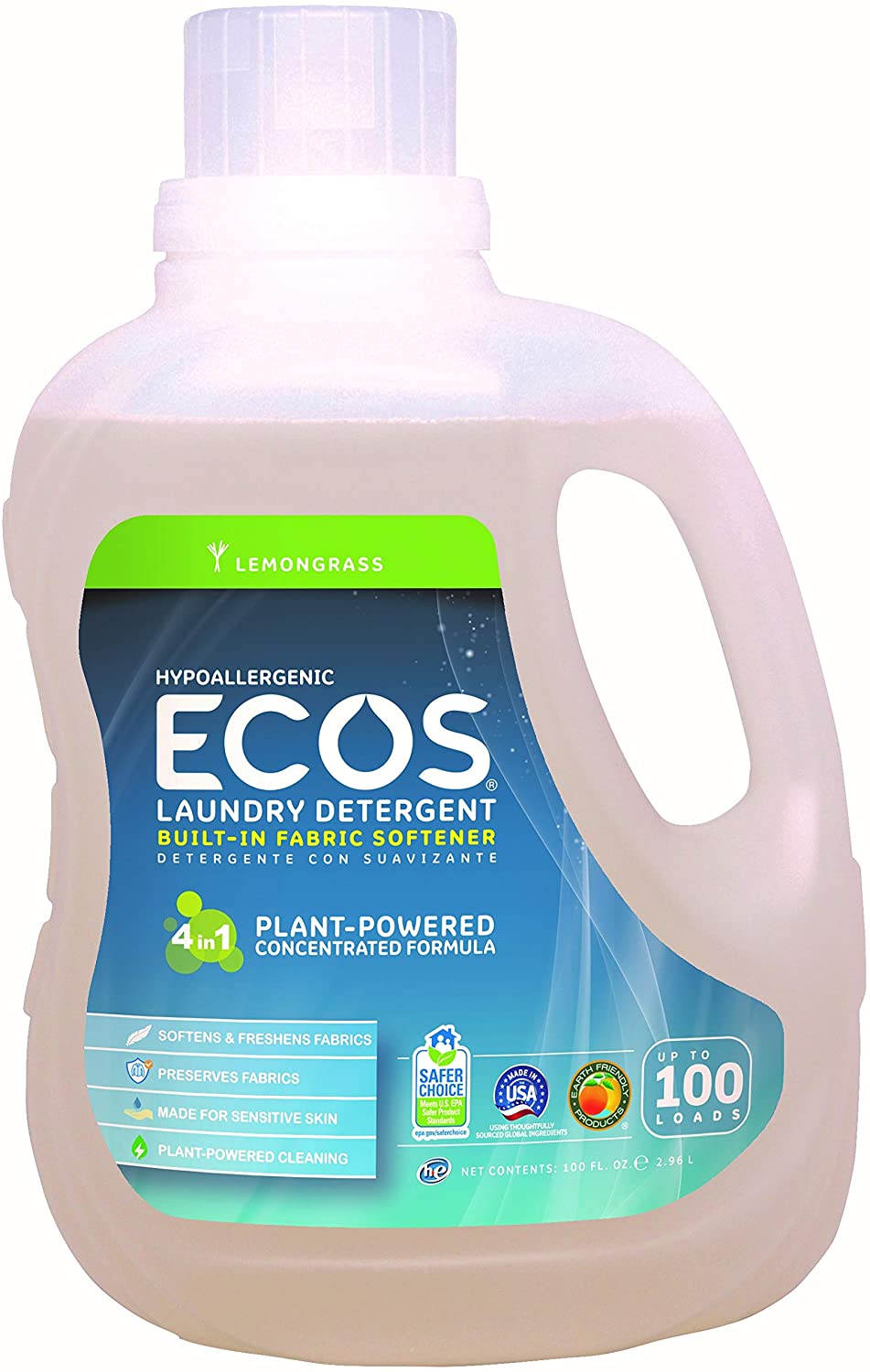 Earth Friendly Products ECOS Liquid Laundry, Lemongrass, 100-Ounce Bottle