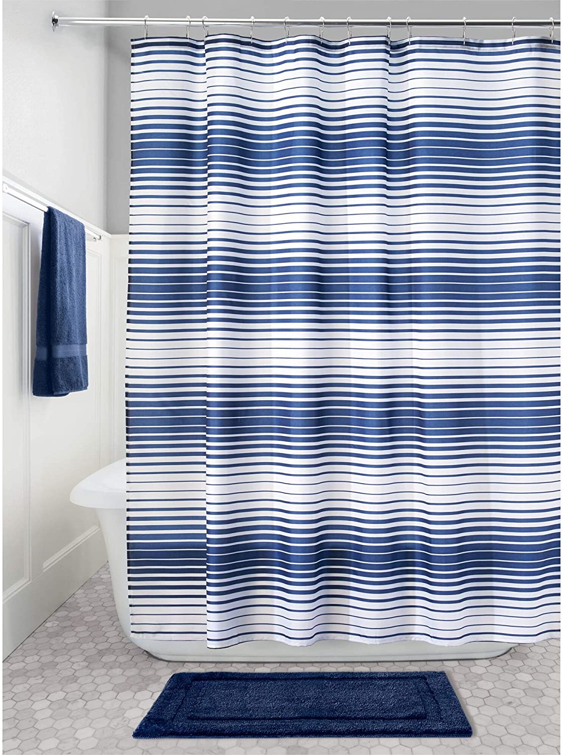InterDesign Enzo Stripe Fabric Bathroom Shower Curtain - 72" x 72",