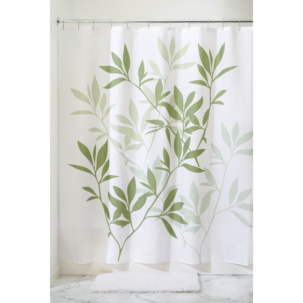 InterDesign Botanical Polyester Leaves Shower Curtain, Green