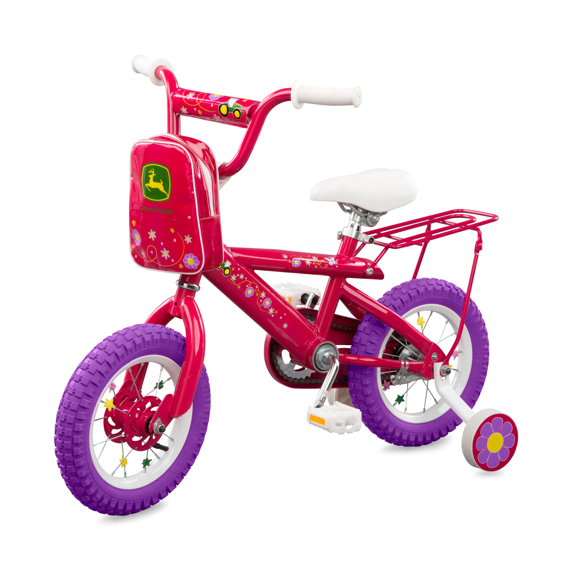 John Deere 12" Girls Bike Kids Bike with Training Wheels Pink