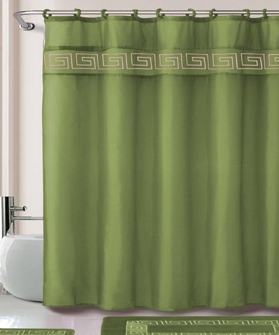 Kashi Sage Greek Key 15-Piece Shower Curtain Set