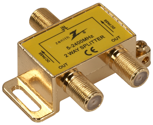 Zenith VS3001SP2W Coax Splitter, 2400 MHz, Gold