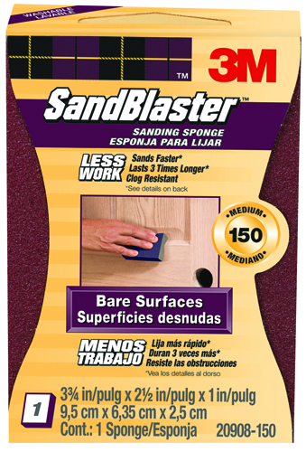 3M SandBlaster 20908-150 Sanding Sponge, 150-Grit, Aluminum Oxide, Foam