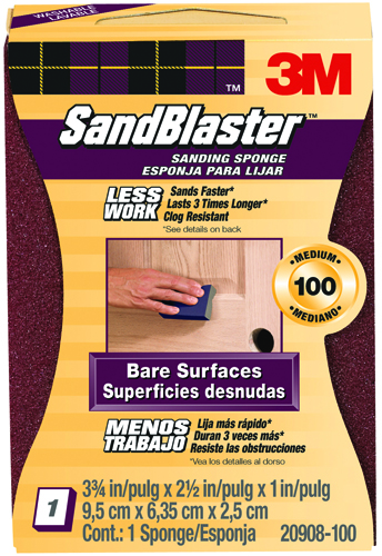 3M SandBlaster 20908-100 Sanding Sponge, 100-Grit, Aluminum Oxide, Foam