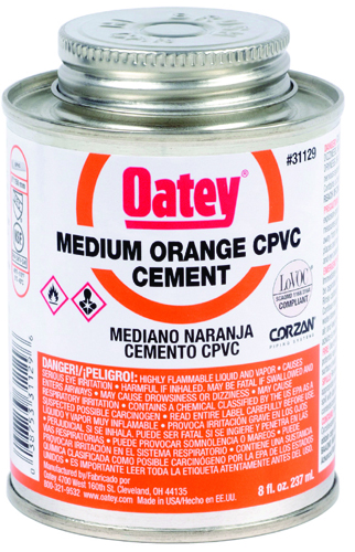 Oatey 31129 Solvent Cement, Orange, 8 oz Can