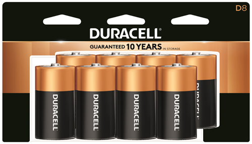 Duracell 4133393364 Alkaline Battery, D, Manganese Dioxide, 1.5 V