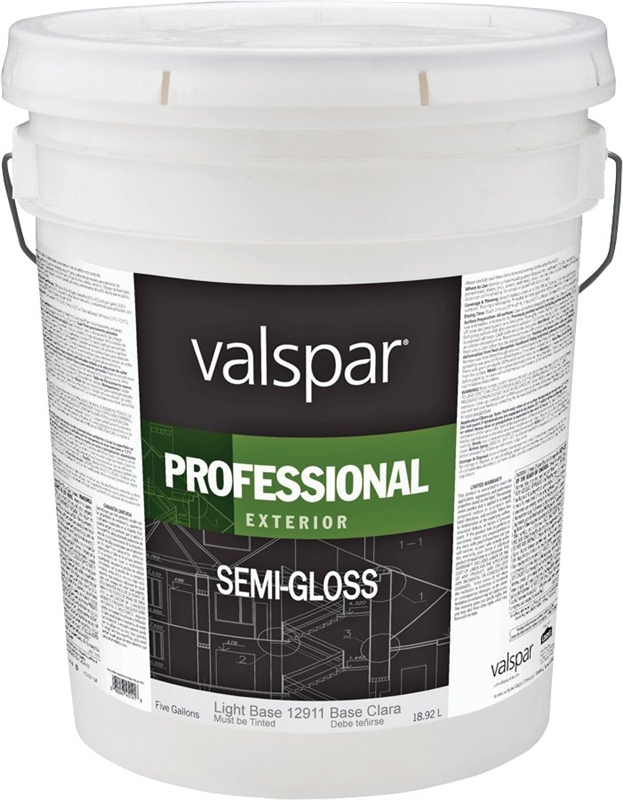Valspar 12911 Professional Exterior House Paint, Light Base, Semi-Gloss, 5