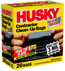 HUSKY HK42WC020B Contractor Clean-Up Bag, 42 gal Capacity, Tie Closure,