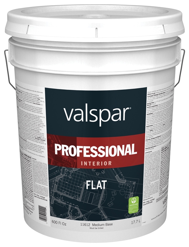 Valspar 11612 Latex, Professional Interior Paint, Flat, Medium Base, 5 gal