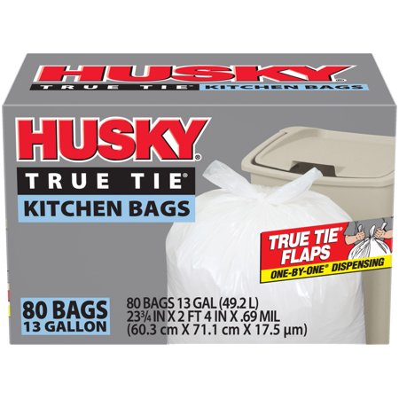 HUSKY HK13WC130W Kitchen Trash Bags, 13 gal Capacity, Polyethylene, White