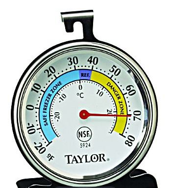 TAYLOR 5924 Fridge/Freezer Thermometer, -20 to 80 deg F, Analog Display,