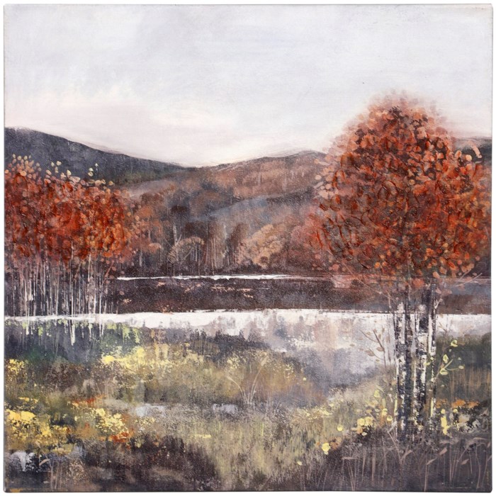 FALL LANDSCAPE | HAND EMBELLISHED | 24in X 24in | Fall Landscape Featuring River streams Canvas