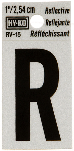 HY-KO RV-15/R Reflective Letter, Character R, 1 in H Character, Black