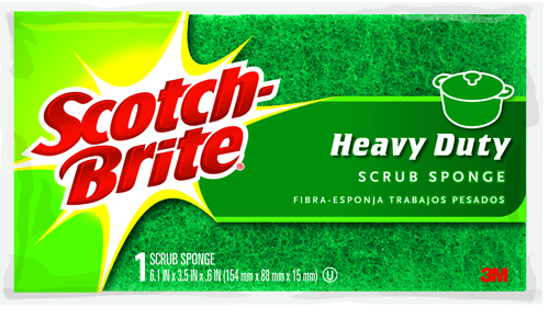 Scotch-Brite 455 Scrub Sponge, 6.1 in L, 0.6 in Thick, Cellulose/Synthetic