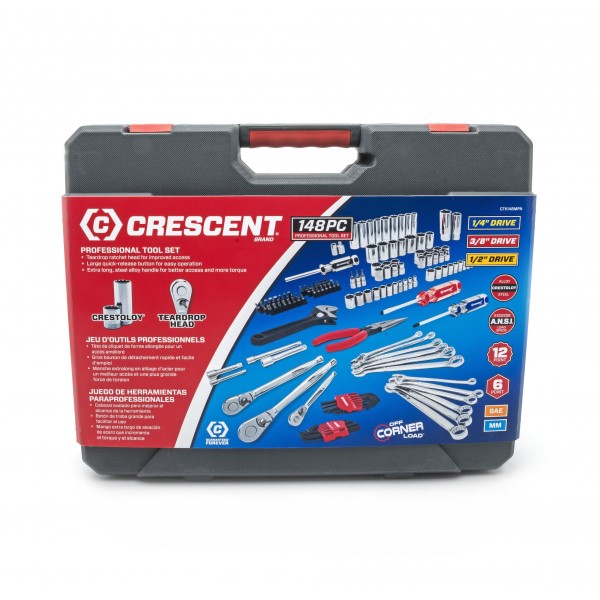 Crescent CTK148MPN General-Purpose Mechanic's Tool Set, Steel Alloy, Chrome,
