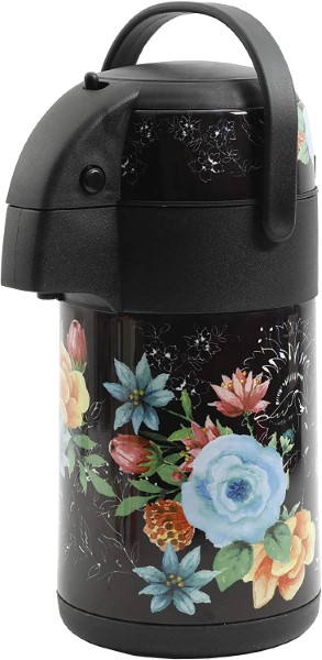 Mr Coffee Decorated Pump Pot With Handle | Black/Floral | 2.34Qt