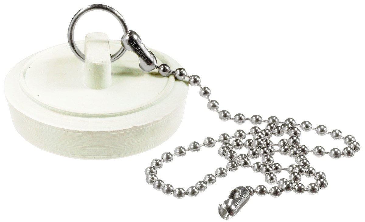 Plumb Pak PP820-7 Drain Stopper with Chain, Rubber, White, For 1 to 1-3/4 in