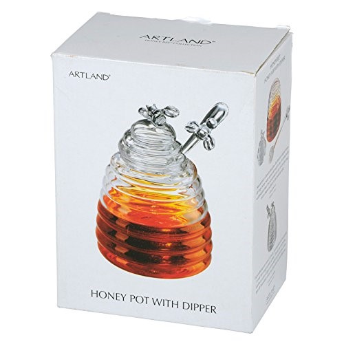 Honey Bees Glass Honey Pot w/Dipper | Transparent