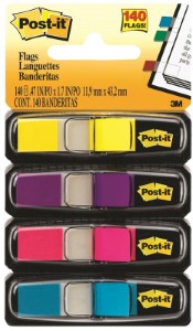 Post-it 683-4AB Flags, 1.7 in L, 0.47 in W, Blue/Pink/Purple/Yellow