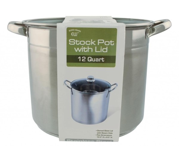 Dura-Kleen 3012 Eurohome Stainless Steel Stock Pot  w/Glass Lid | 12 Quart