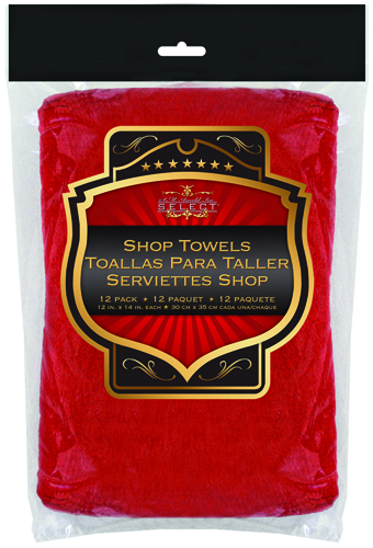 SM Arnold SELECT 85-765 Shop Towel, 14 in L, 12 in W, Cotton, Red