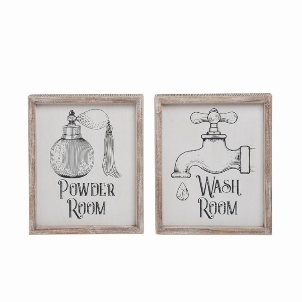 WOOD WASHROOM WALL DECOR 2ASST