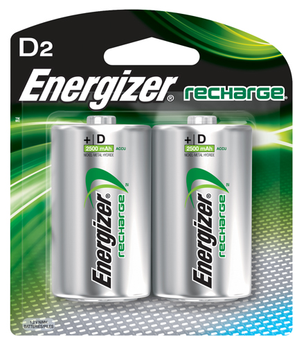 Energizer NH50BP-2 Rechargeable Battery, D, Nickel-Metal Hydride, 1.2 V