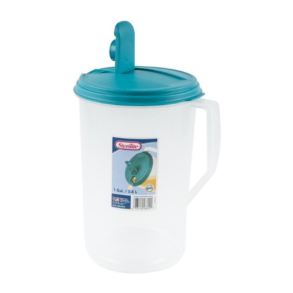 Sterilite 1 Gallon Round Pitcher, Clear with Blue Lid & Hinged