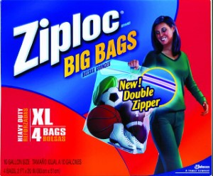 Ziploc Big Bag 71595 Flexible Tote, 24 gal Capacity, Zipper Closure,