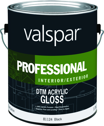VALSPAR 81124 Professional DTM Acrylic Topcoat, Gloss, Black, 1 gal Pail