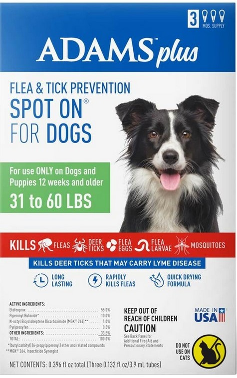 Adams Flea And Tick Prevention Spot On For Dogs 31-60 lbs Large
