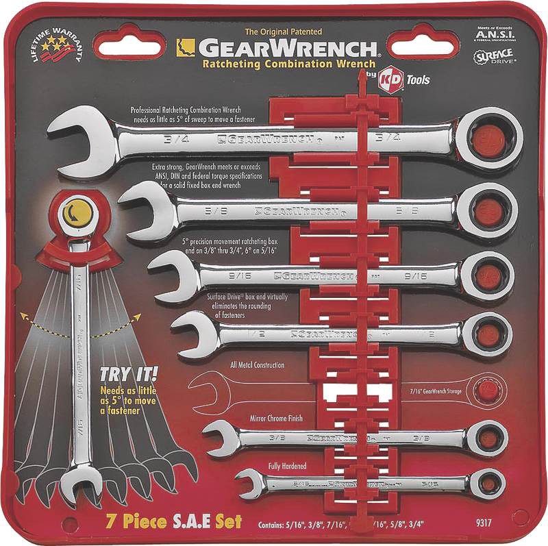 GearWrench 9317 Combination Ratcheting SAE Gear Wrench Set 7 Piece