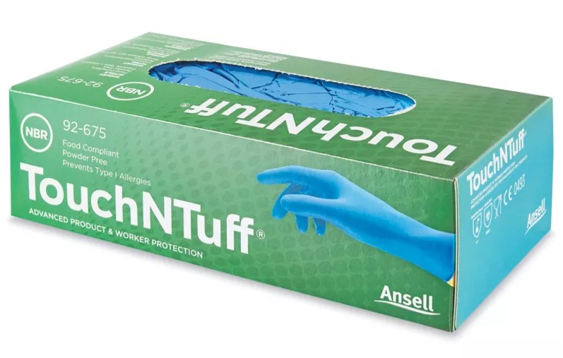 Ansell TouchNTuff Blue 92-675 Nitrile Gloves - Powder-Free, Large