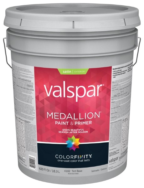 Valspar Exterior House Paint, Satin, Tint Base, 5 gal Pail