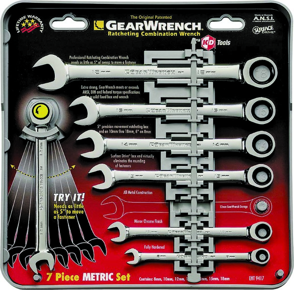 GearWrench 9417 Combination Wrench Set, Steel, Polished Chrome, 7-Piece