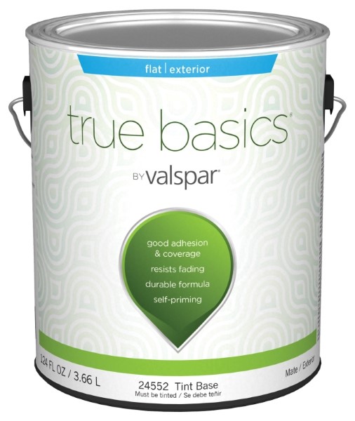 Valspar TRUE Basics 24550 Series Exterior Paint, Flat, Tint Base, 1 gal