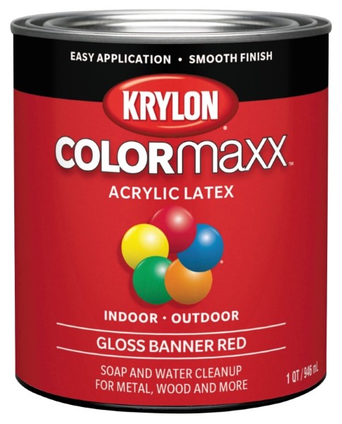 Krylon COLORmaxx K05616007 Interior/Exterior Paint, Gloss, Banner Red, 32 oz