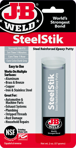J-B WELD 8267 Steel-Reinforced Epoxy Putty Stick, Black/Dark Gray, 2 oz