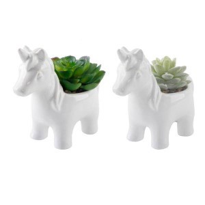 Ceramic Unicorn W/Succulent WHT
