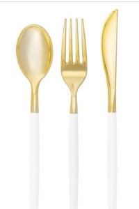 Chic White/Gold Cutlery Set 32PC