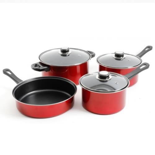 Gibson Cardinal 7-Piece Red Nonstick Steel Cookware Set