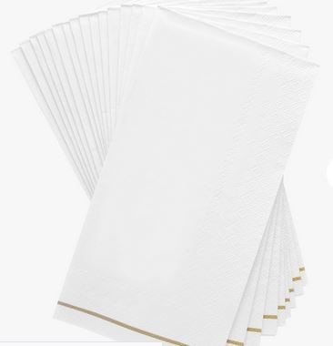 WHT/GLD Stripe Guest Napkins 16P