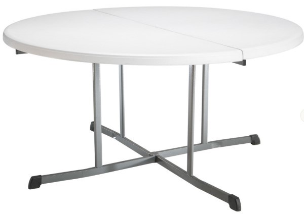 60 Inch Round Commercial Fold-in-Half Table, White Granite