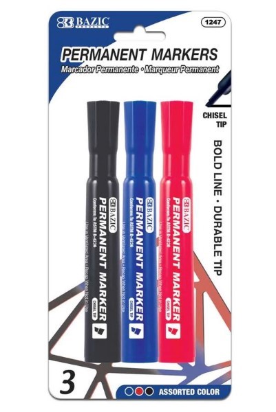 Chisel Tip Desk Style Assorted Color Permanent Marker (3/Pack)