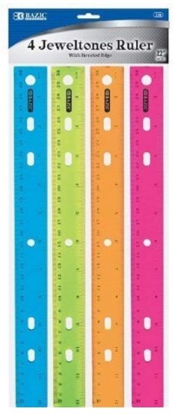 BAZIC Jeweltones Color Plastic Ruler 12", Inches Centimeter Metric Measuring