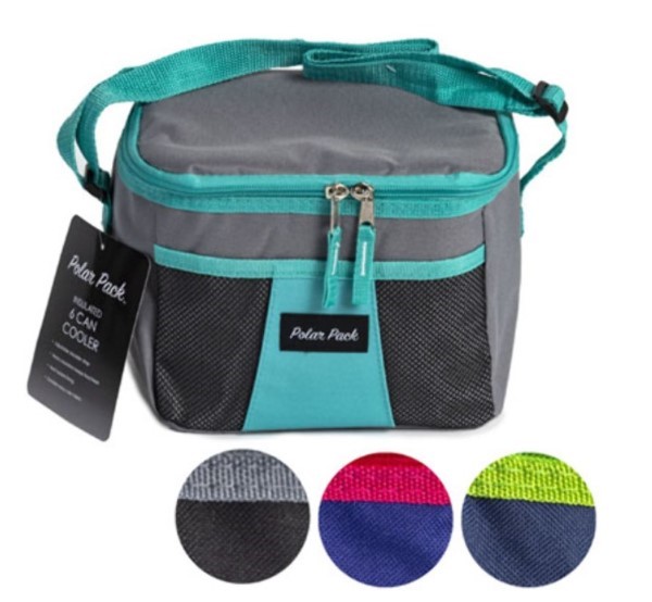Polar Pack Insulated 6 Can Cooler Tote with Mesh Pocket